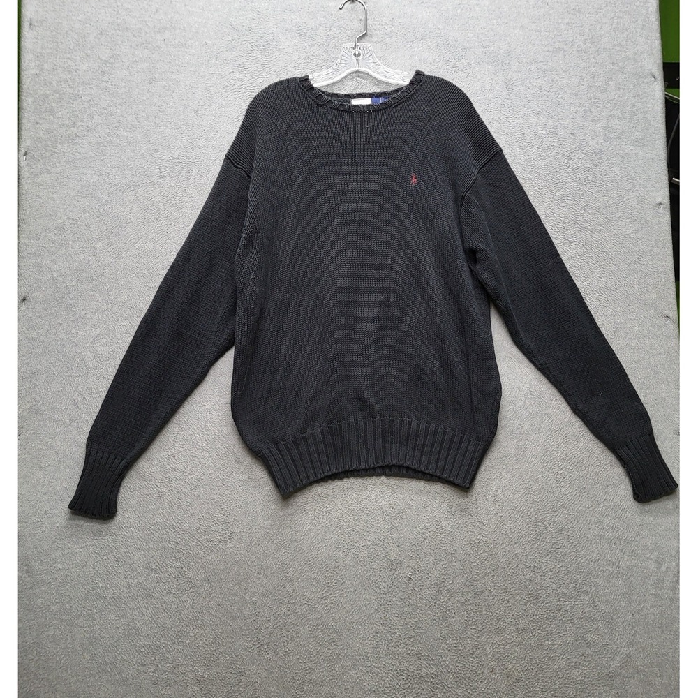 VINTAGE Polo By Ralph Lauren Men Sweater L Charcoal Long‎ Sleeve 90s